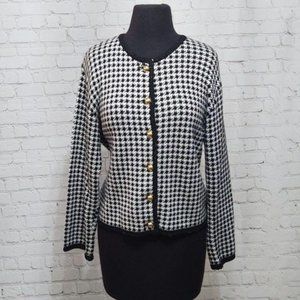 Liz Claiborne Houndstooth Cardigan w/ Gold Buttons